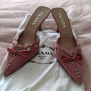 Vintage Prada pink suede mules slides